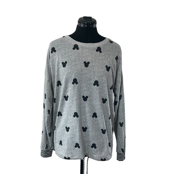 Disney Gray Mickey Mouse All Over Drawstring Bottom Lightweight Sweater Size M - Picture 1 of 7